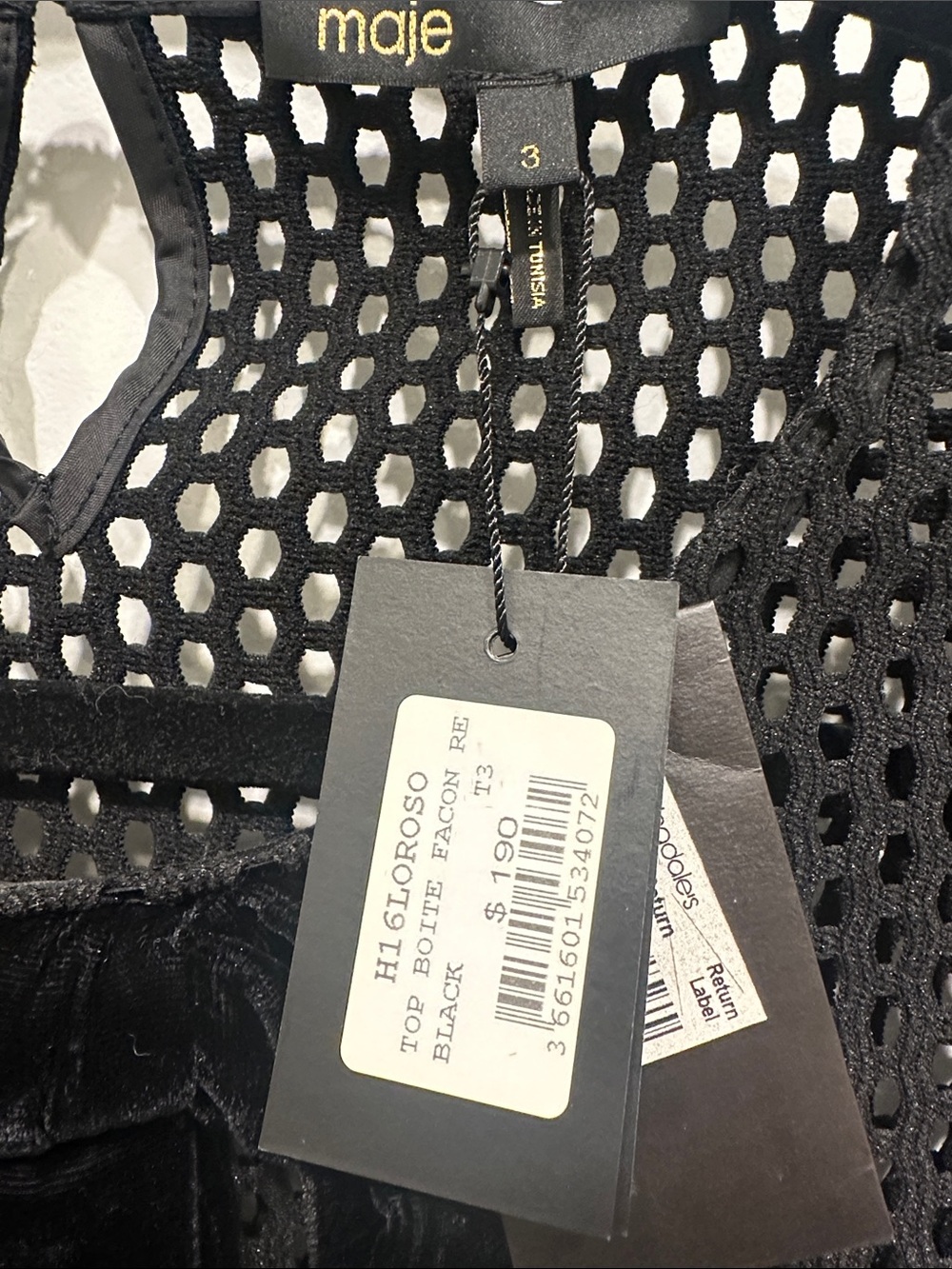Maje Black Open-Knit Sheer Top with Velvet Bow - Picture 2 of 2